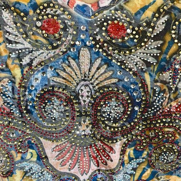 Reba Bling Rhinestone Embellished T-shirt Size LARGE Casual Western Boho Cowgirl - Picture 6 of 9